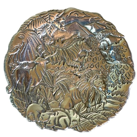 Embossed African Wildlife Animal Metal Plate 3D 7.5" TWN Perfect Vintage 1991 - Picture 1 of 10